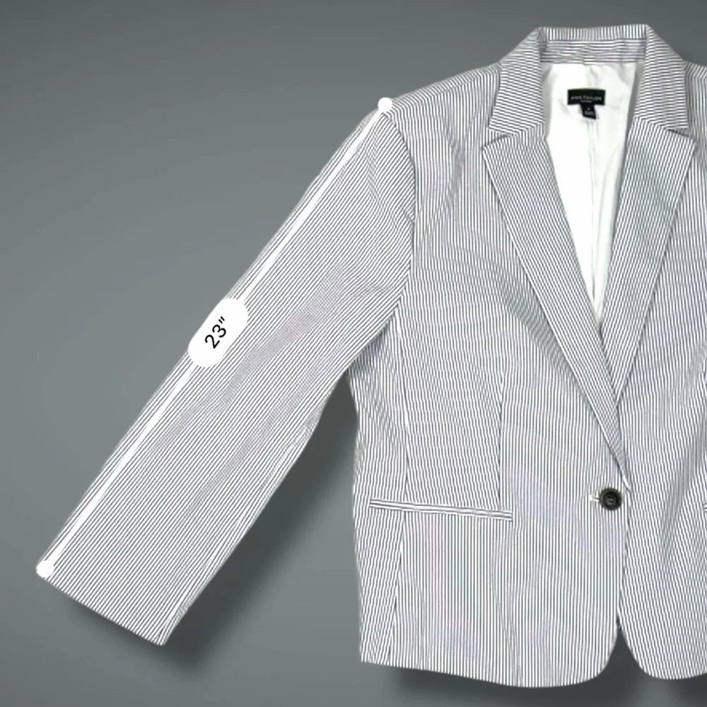 Ann Taylor Factory Womens Striped Blazer Size 16 Blue White Cotton Blend Jacket - Picture 11 of 15